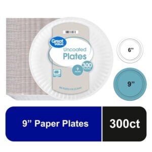 Great Value Uncoated Paper Plates, 9 in, 300 Count