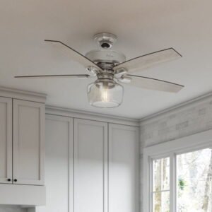 Hunter 52 inch Indoor Ceiling Fan with LED Light and Remote Control - Standard Mount Ceiling Fan, 5 Blades, For Bedroom, Living Room, or Kitchen, Quiet - Bennett 54188, Brushed Nickel