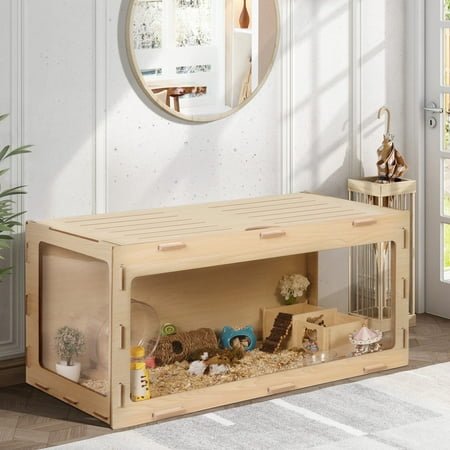 COZIWOW Large Wooden Hamster Cage,Habitat Shelter W/Acrylic Board,Flip Top