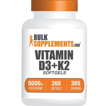 BulkSupplements Vitamin D3 5000IU + K2 Softgels - Vitamin Supplement, Immune Support - 1 Softgel per Serving, 365 Count