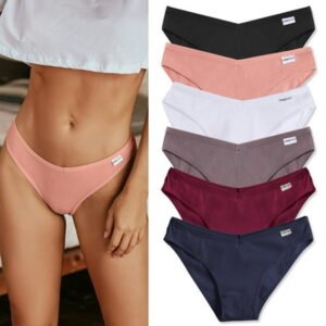 FINETOO Womens Cotton Underwear Soft Stretch Bikini Panties High Cut Panties Sexy Low Rise Hipster Cheeky S-XL 6Pack
