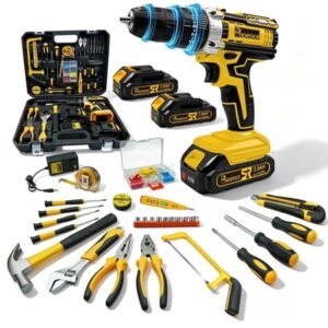 Pnoeoce 20V Cordless Drill Set,148 Pcs Power Drill Tool with 2 x 3Ah Battery,45 N.m Drill Tool Kit Set with Storage Organizer Case for Men Women