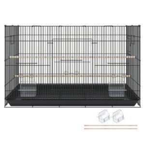 KFFKFF 30" Bird Enclosure, Durable Metal Cage for Small Parrots, Budgies, Lovebirds, and Canaries, Includes Mobile Stand and Tray