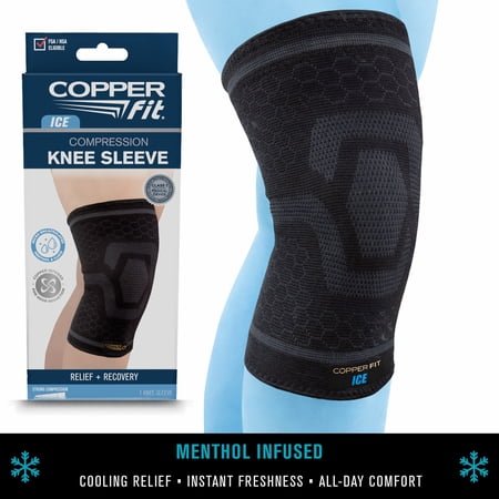 Copper Fit® ICE Compression Knee Sleeve, Menthol Infused, Large/XL, Black, 1-Pack, FSA HSA Eligible
