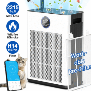 AIRFIRE Air Purifiers for Home up to 2215 Sq.ft, H14 HEPA Filter WiFi Air Purifier for Pet Owners, Allergies and Asthma Suffers, Pollen, Wildfire, With Washable Filter, AP404, White, 2026 New