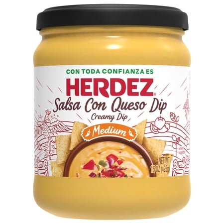 HERDEZ Salsa Con Queso Dip Medium, Tortilla Chip Dip, Shelf-Stable, 15 oz Glass Jar