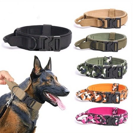 Heavy Duty Dog Collar, Dog CollarforLarge Dogs, 1.5inWide Nylon, Quick Release Buckle, Dog CollarwithHandle, Orange Camo, Padded Neck Lining, Metal D-Ring, 1 Pc