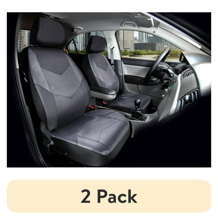 (2 pack) Auto Drive 2002SC10 Black, PU leather, All-Weather Fabric, Universal Fit Cover, Front Seat Covers, 2 Pieces