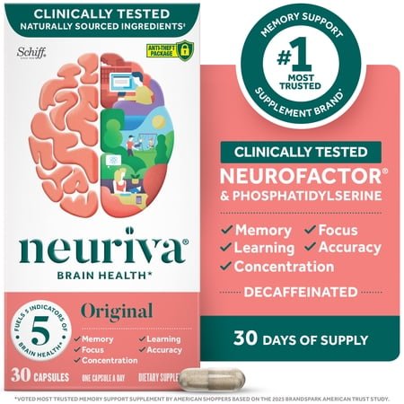 Neuriva Original Brain Health Supplement, Support for Memory and Focus, 30 count Capsules
