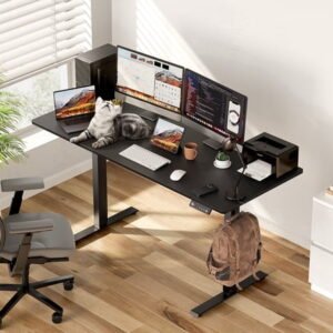 VVENACE Electric Standing Desk, Office Desk, Computer Desk, 55 inch 4 Memory Height Ergonomic Sit Stand up Desk, Height Adjustable Desk, Black, 2 Split Boards