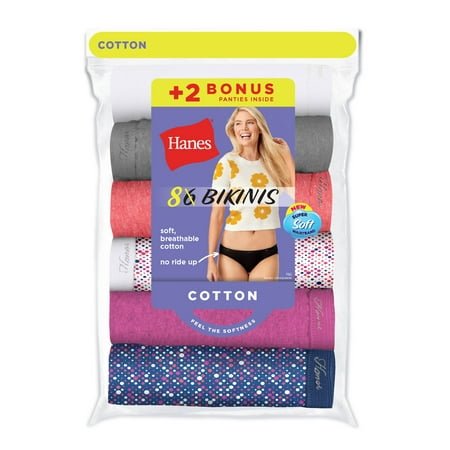 Hanes Women's Bikini 8-Pack (6+2 Free Bonus Pack) Assorted 9