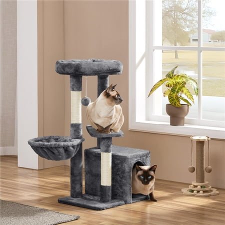 Yaheetech 34" Height Plush Cover Cat Tree with Condo and Sisal Ropes Posts, Dark Gray