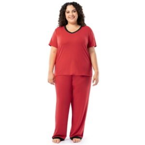 Fruit of the Loom Women's Soft & Breathable V-Neck Short Sleeve Top & Pajama Pant Set, Sizes S-4X