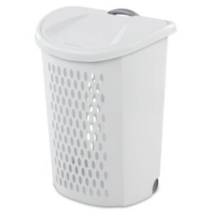 Sterilite Ultra™ Wheeled Hamper, Plastic Laundry Hamper with Handle and Wheels for Easy Transport, White
