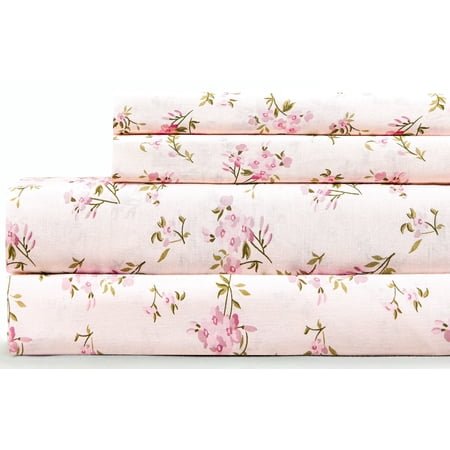 Sleepdown 100% Cotton Full Size Bed Sheets Set with Deep Pockets, Cozy Percale sheets with Elastic Fitted Sheet Set Ultra Soft Cooling Sheets - 4 Piece Bedding and Pillowcase set, Floral Sheets Full