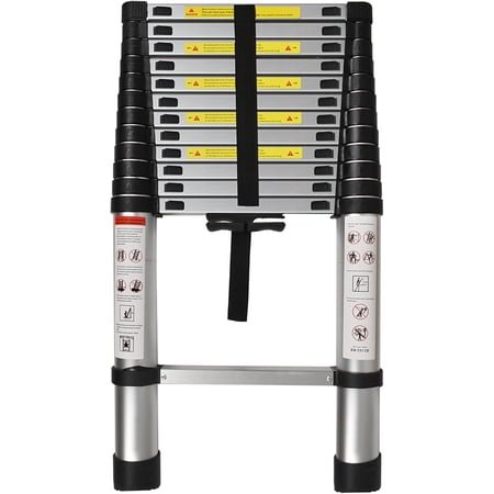 hostic Aluminum Telescopic Extension Ladder Collapsible Ladder, One-Button Retraction Extension Ladder,Multi-Use, 330 lbs Capacity,10.5FT / 3.2M 12.5FT / 3.8M 14.5FT / 4.4M