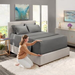 Nestl Extra Deep Pocket Queen Sheets - 6 Piece Soft Microfiber Bed Sheets Set Fits 18"-24" Mattresses, Dark Gray