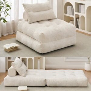 BEHOST 86" Oversized Folding Sofa Bed with Pillow and Back Support, Convertible Sleeper Chair for Living Room, White
