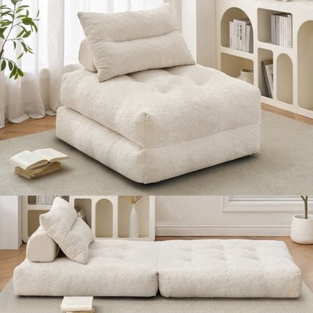 BEHOST 86" Oversized Folding Sofa Bed with Pillow and Back Support, Convertible Sleeper Chair for Living Room, White