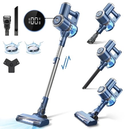 PrettyCare Cordless Stick Vacuum Cleaner, 2600mAh 6-in-1 Lightweight Upright for Carpet Hard Floor Pet Hair W200 Upgraded