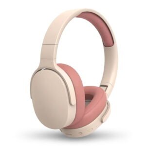 Rirool Bluetooth Over-Ear Headphones, Wireless Foldable Headset with HiFi Stereo Deep Bass, 12H Playtime, Built-in Mic, Soft Protein Earpads for Travel, Home, Office & Cellphone, Cream Pink