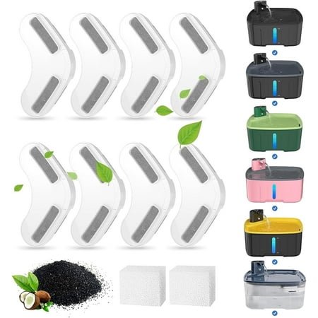 FWMB Dog Water Fountain Filters,Replacement Filter for 2.1GAL/270oz Large Dog Fountain,8 Packs Filters & 2 Sponges Set for 8L Lager Dog Water Fountain wireless