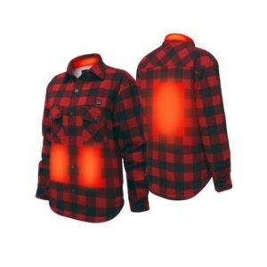 SAILWIND Women's Battery Heated Sherpa Wool Shirt Long Sleeve Red Plaid Top