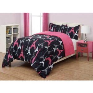 Your Zone Kids 2 Piece Pink and Black Paris Comforter Set, Twin
