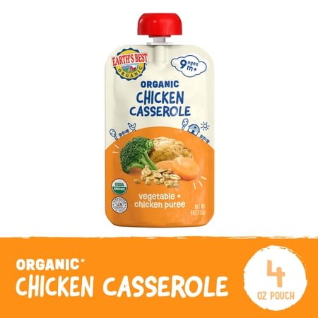 Earth's Best Organic Stage 3 Baby Food, Chicken Casserole Protein & Veggie Puree, 4 oz Pouch