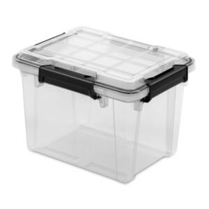 Sterilite Small Gasket Box, 19 Quart WaterProof Clear Plastic Storage Bin with Lid, Gasket Seal and Durable Latches, Black
