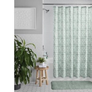 Mainstays Green Breezy Blooms Fabric Shower Curtain, 72” x72”