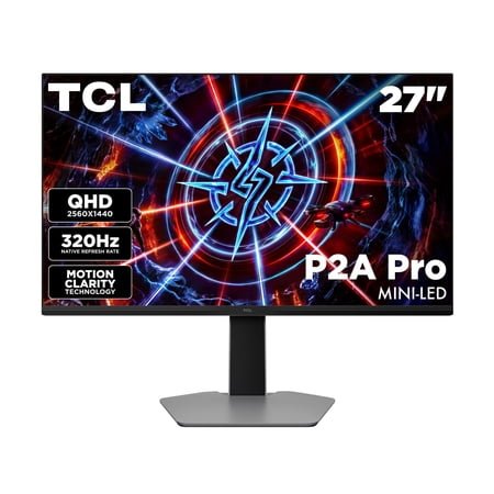 TCL 27” P2A PRO Series QHD HDR Mini-LED Gaming Monitor (NEW 2026) - Halo Control System, 320Hz Refresh Rate, LD180 Precise Dimming Series, HDR600 Brightness, 1ms GTG, AMD FreeSync Premium - 27P2A Pro