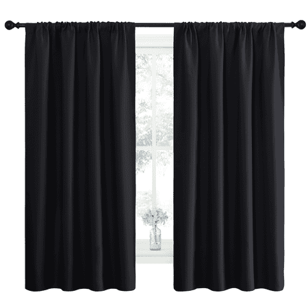 NICETOWN Blackout Curtains Thermal Insulated Rod Pocket Window Treatments Room Darkening Drapes for Bedroom, Black, 42"x63", 2 Panels