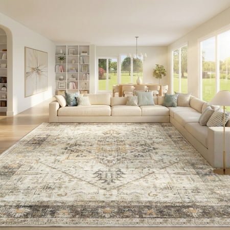 CHITOOMA 8'x10' Boho Area Rugs for Living Room, Machine Washable Area Rug with Non-Slip Backing, Stain Resistant Non-Shed Carpet for Bedroom, Dining Room, Dorm, Office