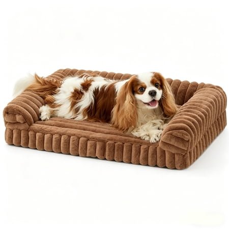 Katieovy Orthopedic Dog Beds for Large Dog,32 inch Removable Washable Dog Beds with Sides,Non-Slip Bottom Memory Foam Large Pet beds,Khaki
