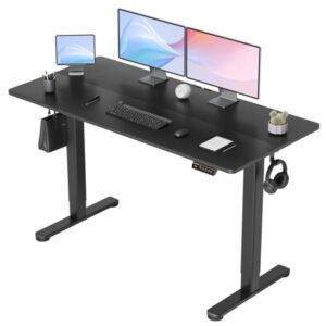 INNOVAR Electric Standing Desk, Adjustable Height Stand up Desk, 55x24 inches Sit to Stand Home Office Computer Desk with Splice Board, Black Frame/Black Top