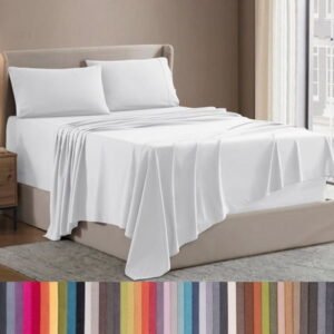 Lammaloe Queen Sheets Set, Hotel Style, 4 Piece Deep Pocket Bed Sheets, Luxury Soft Microfiber, White