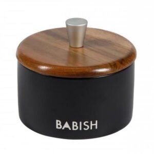 Babish 138199.02R 9 oz Round Sto are Salt Cellar with Acacia Wood Lid, Black
