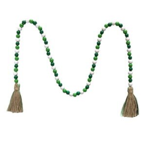 Valentine's Day Wooden Beads Tassel Garland,57.1 Inch Farmhouse Rustic Wood Beads with Rope Plaid Tassel Beads,Craft Hearts Beaded Garland,for Wedding Decorations Home Decor Party Gifts