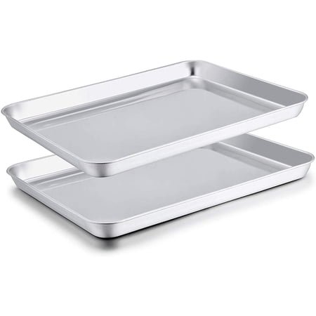 Bexikou 2 Pcs Stainless Steel Baking Pan Set, 9.05 x 6.69 Inch Non‑Stick Cookie Sheet, Heavy Duty Roasting Tray for Oven Baking, Cooking & Roasting