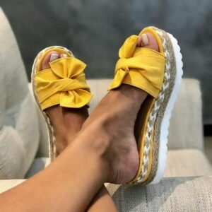 Womens Clearance under $10 2025 Clearance! asdoklhq Womens Slide Slippers,Women Bowknot Beach Summer Slippers Platform Slope Heels Plus Size Shoes