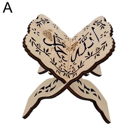 Eid Mubarak Wooden Quran Holy Book Stand Display Bible Rack Ramadan Decor Book Islamic Folding Shelf Muslim Ornament