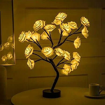 Herrnalise Tabletop Bonsai Tree Colorful 18"×24" LED Rose Flower Tree Lamp,Multicolored Light Decorative Desk Tree for Living Room Bedroom Party Wedding Anniversary Home Decor,Yellow