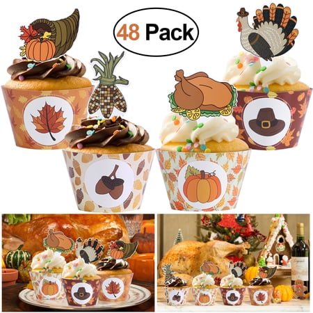 UPGRATOR Cupcake Toppers and Wrappers Assorted Color 48Pcs Set 3.1x2.0in