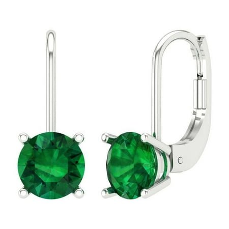 Clara Pucci 1 ct Brilliant Round Cut Drop Dangle VVS1 Genuine Conflict free Green Emerald Solid 18K White Gold Designer Everyday Earrings Lever Back