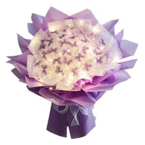 Zeceouar Decorations for Home/Party, NEW 33pc Butterflies Flower Bouquet Gift Set With LED Light Great Gift Ideas for Valentine's Day,Birthday,Anniversary,Engagement