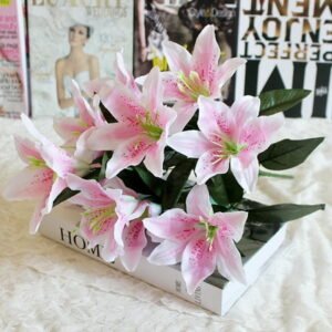 Feltree Artificial Flowers 10 Heads Artificial Fake Silk Lilies Flower Bridal Bouquet Wedding Party Decor