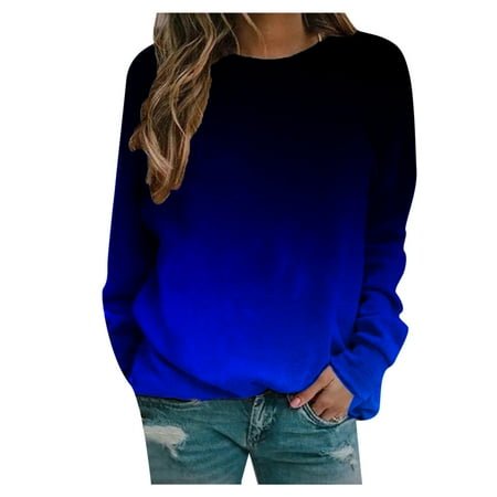 Sweatshirts for Womens Winter Fall Clothes Pullover Long Sleeve Hot-Print Gradient O Neck Sweatshirt Loose Blouse Tops