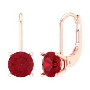 Clara Pucci 1Ct Ruby Round Cut VVS1 Lever Back Drop Dangle 18k Solid hypoallergenic Gold Designer Earrings For July