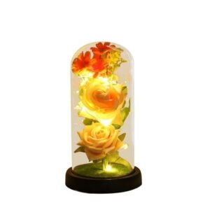 Dengmore Valentine's Day Luminous Flower Rose with Glass Cover Immortal Flower Decoration Gift for Women Mom Valentine's Day Anniversary Birthday Decoration